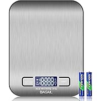 BAGAIL Digital Kitchen Scale, Premium Stainless Steel Food Scales Weight Grams and Oz for Baking and Cooking,11lb/5kg with 0.