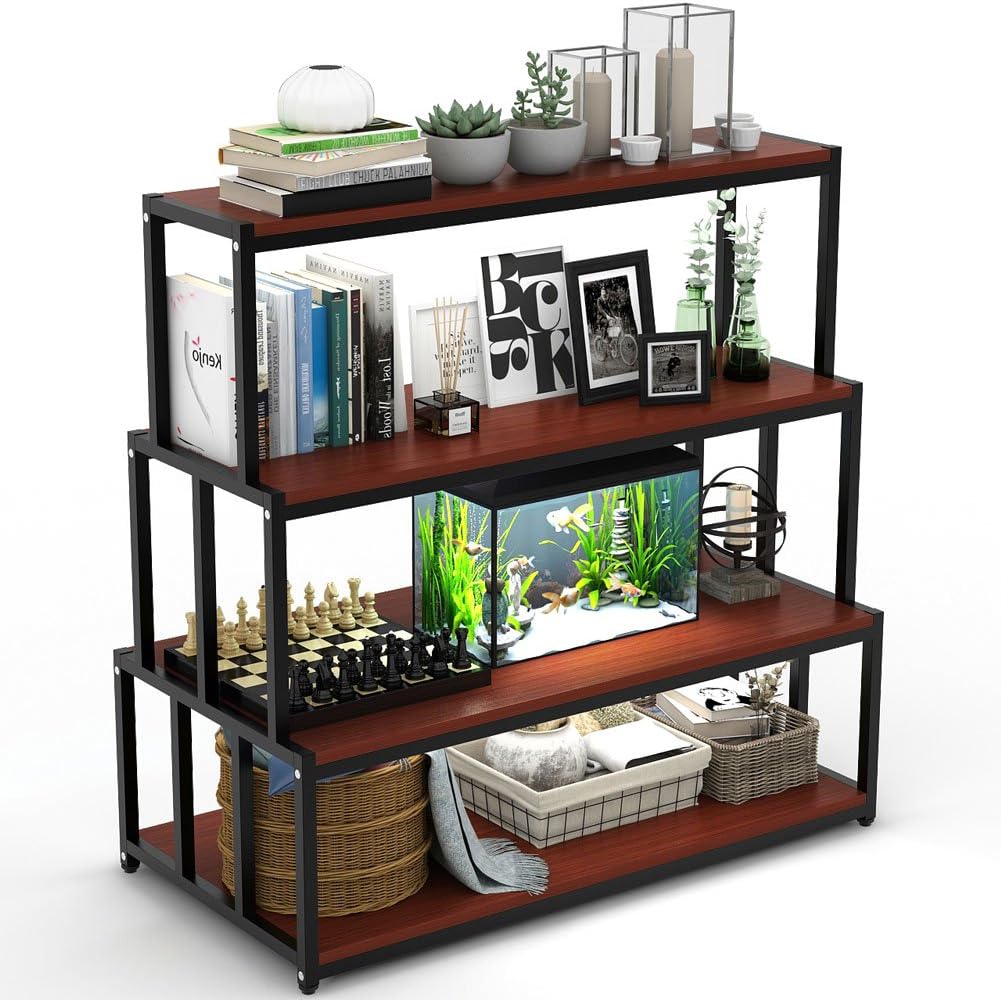 LITTLE TREE Ladder Shelf, 4-Tier Storage Rack Shelf Unit for Home Office, Cherry
