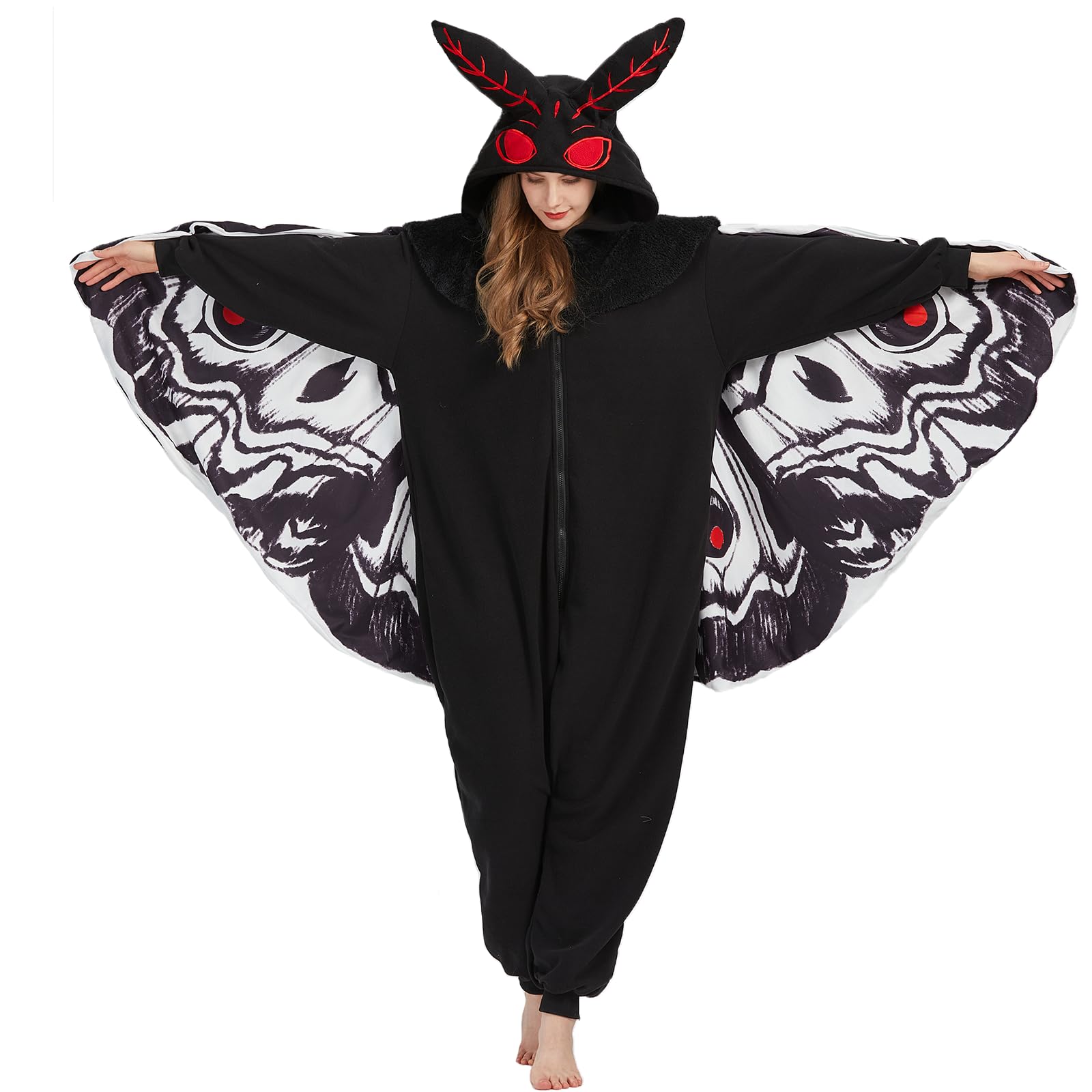 Photo 1 of MORNINGFLY Mothman Onesie Pajamas Mothman Costume Adult Halloween Onesie Christmas Cosplay Unisex Party Costume