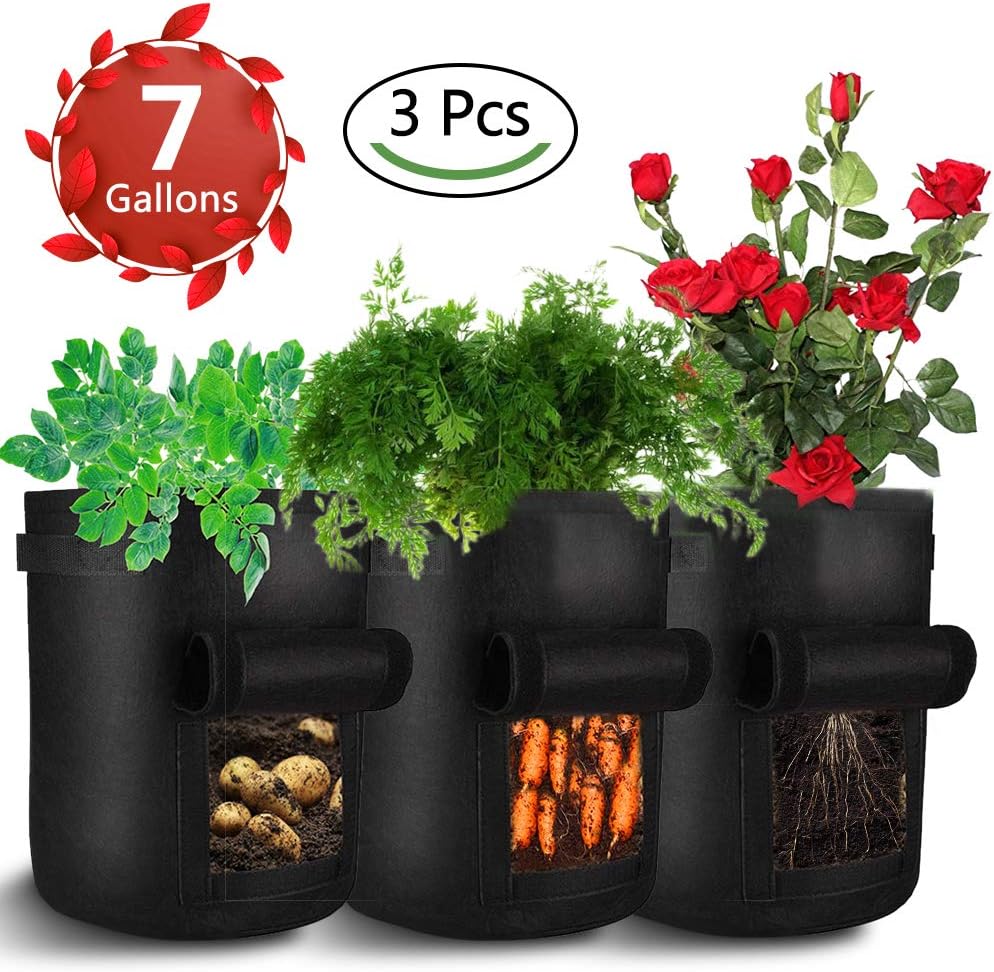 HINATAA 3Pcs Planting Potato Grow Bags, 7-Gallon Premium Breathable Nonwoven Cloth Vegetable Plant Cultivation Planting Bags for Potato/Carrot/Onion
