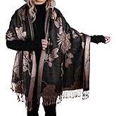 TZ Promise Women Soft Silky Pashmina Reversible Floral Rose Shawl Wrap Scarf w/Fringes