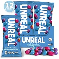Unreal Dark Chocolate Peanut Gems | Certified Vegan Fair Trade, Non-GMO | Made with Gluten Free Ingredients and Colors from N