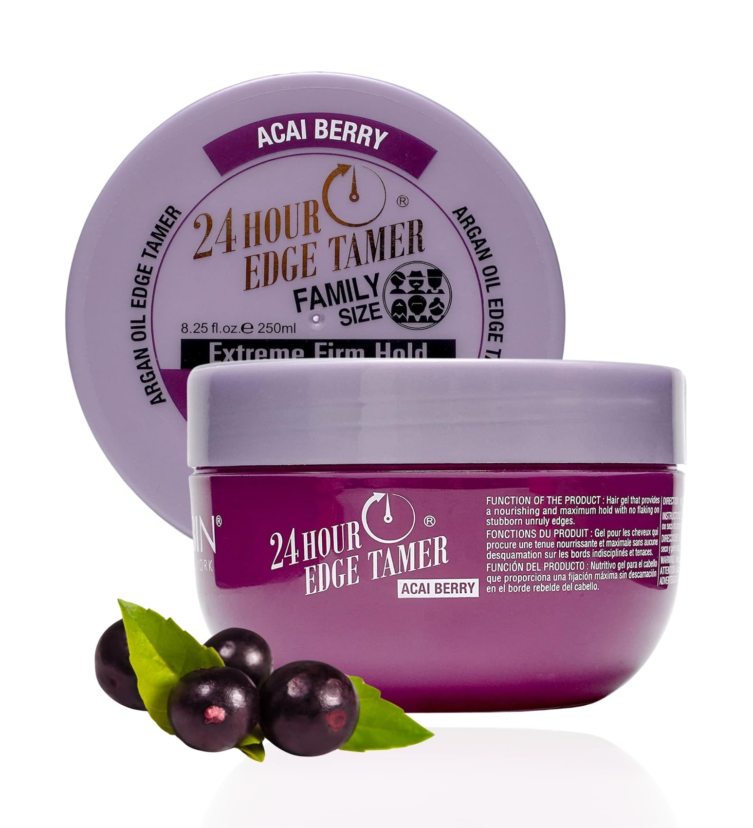 EBIN NEW YORK 24 Hour Edge Tamer Refresh – Extreme Firm Hold, 8.25 Oz, Acai Berry – No Flaking, No White Residue, Shine and Smooth with Argan Oil & Castor Oil
