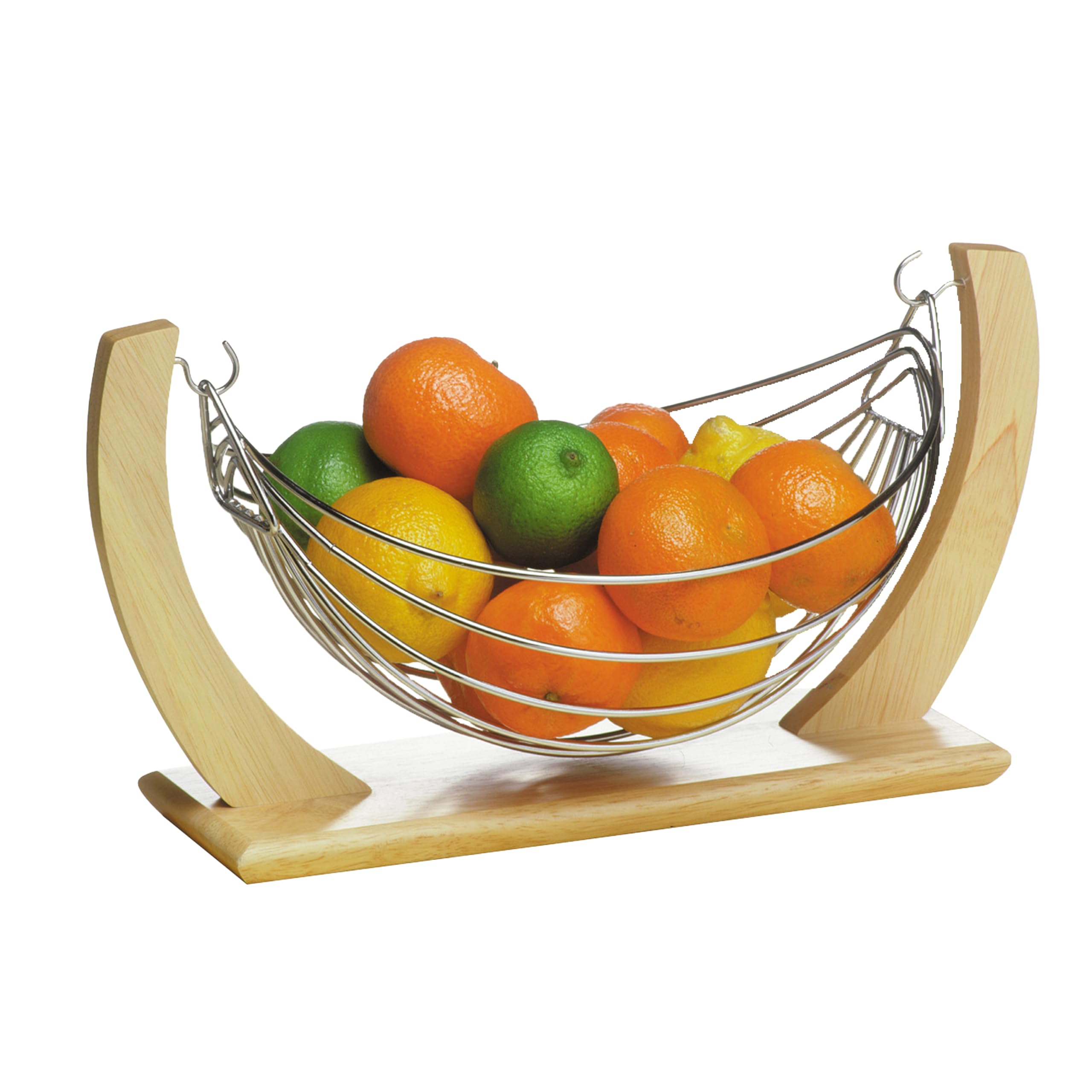 Premier Housewares Small Fruit Hammock, Rubber Wood and Chrome, Brown