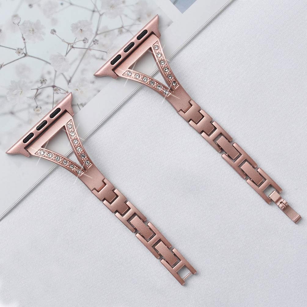 PUGO TOP Strap Replacement for Apple Watch Series 7 Series 6 5 4 SE iWatch Series 3 2 1 42mm, Adjustable Bling Metal Band with Rhinestones for Apple Watch (42mm/44mm/45mm, Rose Gold(for series 1&2)) - Image 5