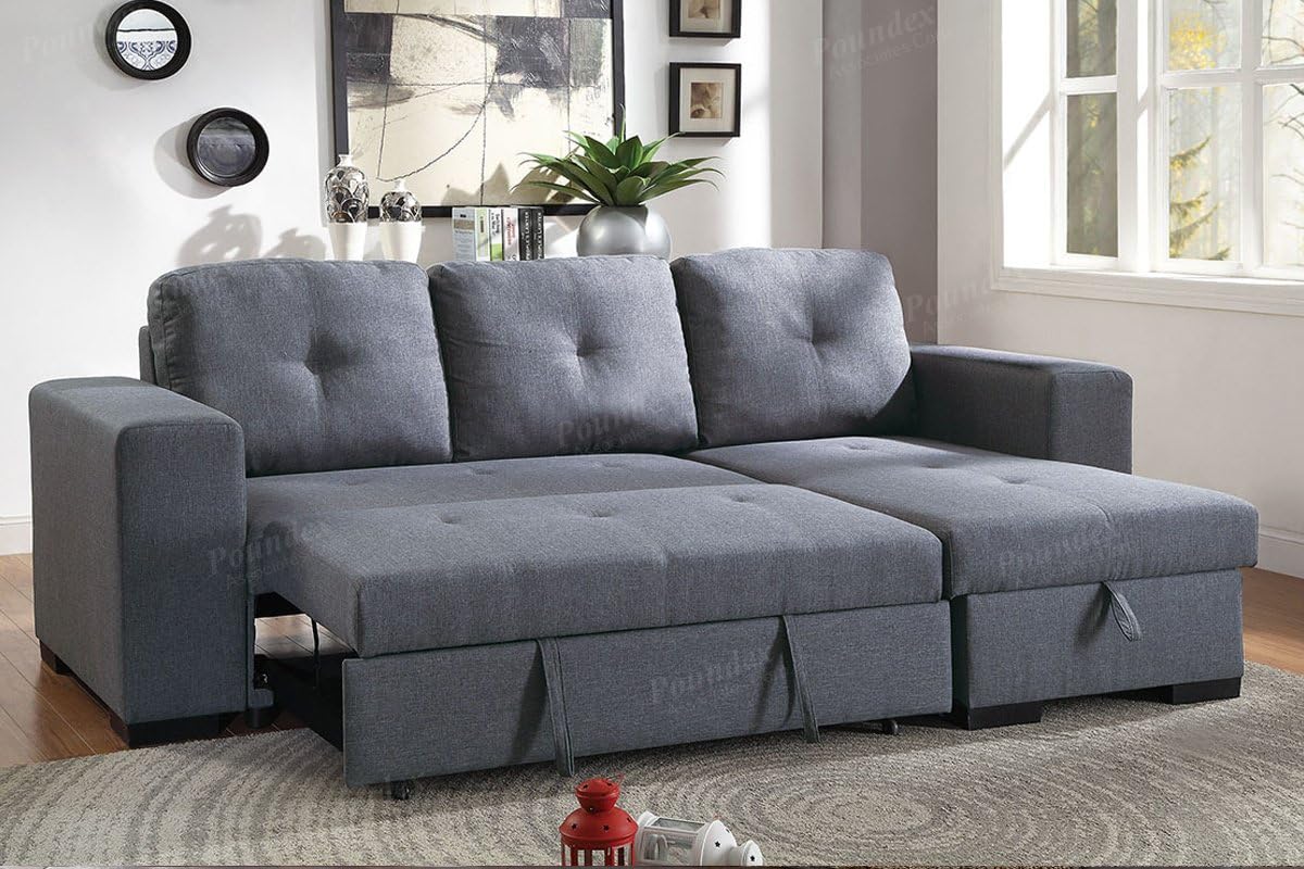 Amazon Com Poundex Convertible Sectional Blue Grey Kitchen Dining