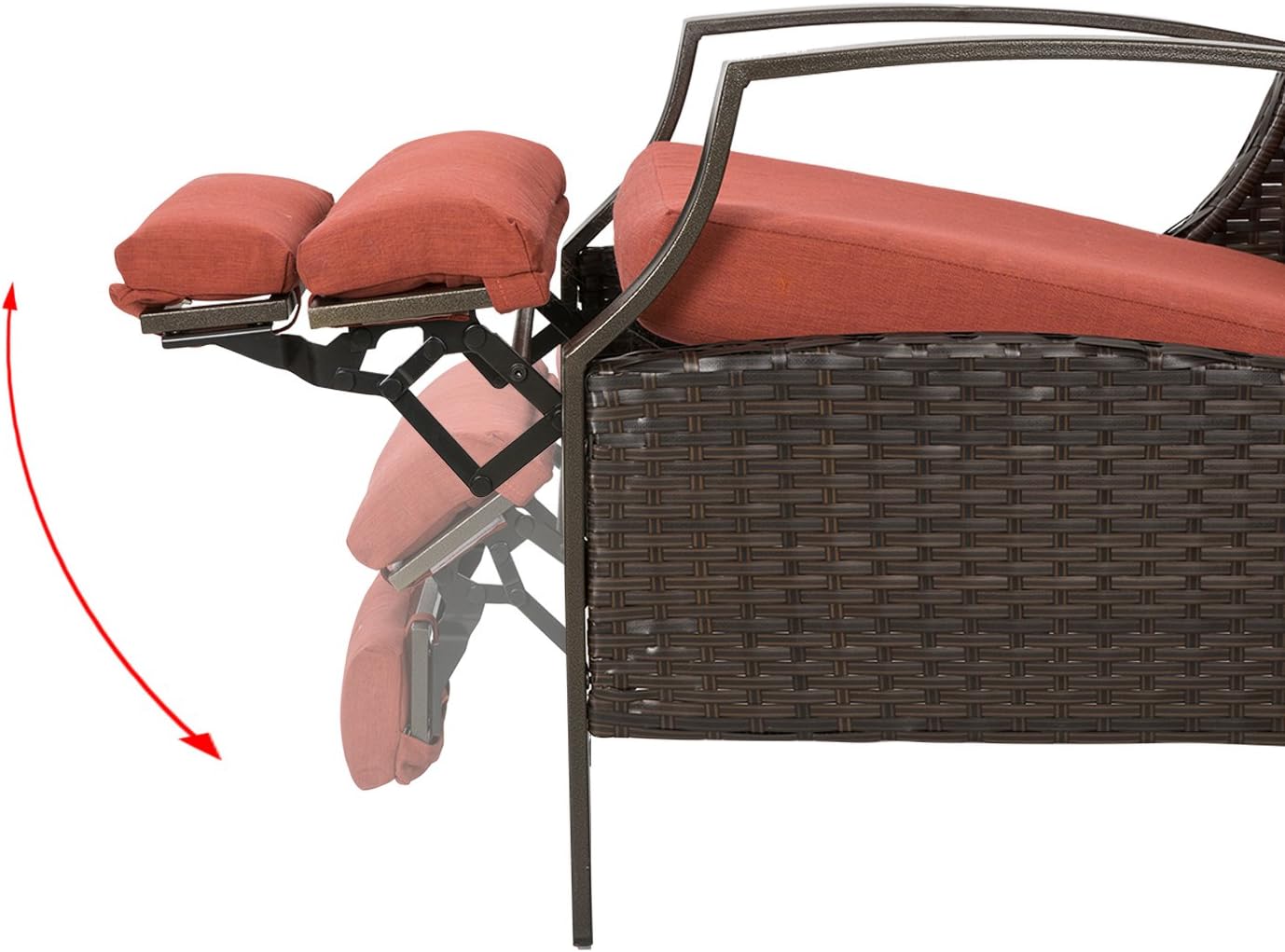 AbocoFur Patio Wicker Adjustable Recliner Chair, Outdoor Relaxing Lounge Chair with Thick Removable Cushion, Steel Frame Rattan Sofa for Garden, Backyard, Porch, Water Resistant, Red: Kitchen & Dining