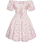 Scarlet Darkness Women's Off The Shoulder Summer Dress Floral Puff Sleeve Renaissance Dresses