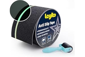 Leyibo Anti Slip Tape with Glow in Dark Stripe for Stairs, 4”x35ft, Grip Tape for Stairs Steps with Roller for Outdoor/Indoor, Waterproof Non Slip Strips for Stair Treads, High Traction, Easy Install