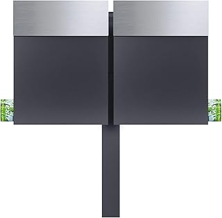MOCAVI SBox 510 Doppel-Briefkasten freistehend mit Zeitungsfach edelstahl anthrazit 2er-Standbriefkasten mit Pfosten