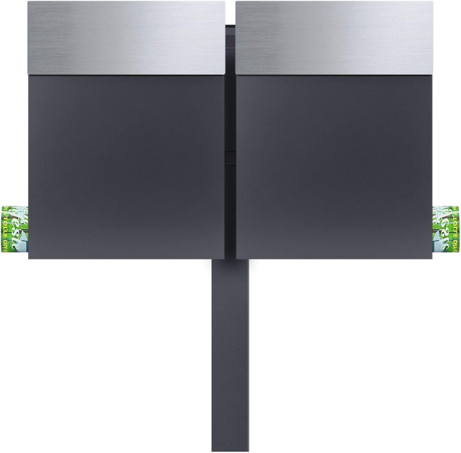 MOCAVI SBox 510 Doppel-Briefkasten freistehend mit Zeitungsfach edelstahl anthrazit 2er-Standbriefkasten mit Pfosten