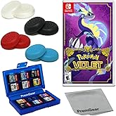 Pokémon Violet for Nintendo Switch (US Version), with PremGear Thumb Grips (8 pack - Black, Blue, Red & Clear), 24 Slot Game Card Holder & Cleaning Cloth