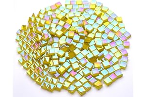 CHICSHIS 300G Iridescent Mosaic Tiles, 0.4 inches Square Mosaic Glass Pieces, Mini Tiles for Glass Projects, Great for Mosaic Craft, 335pcs Crisp Sunshine Yellow Mosaic Great for Art Supplies