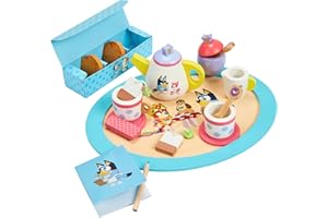 8th Wonder Bluey Toys Wooden Tea Party Set, 18-Piece Durable Toy Tea Set with Tray, Teapot, Teaspoons, and More, Pretend Play for Toddlers of Ages 3+