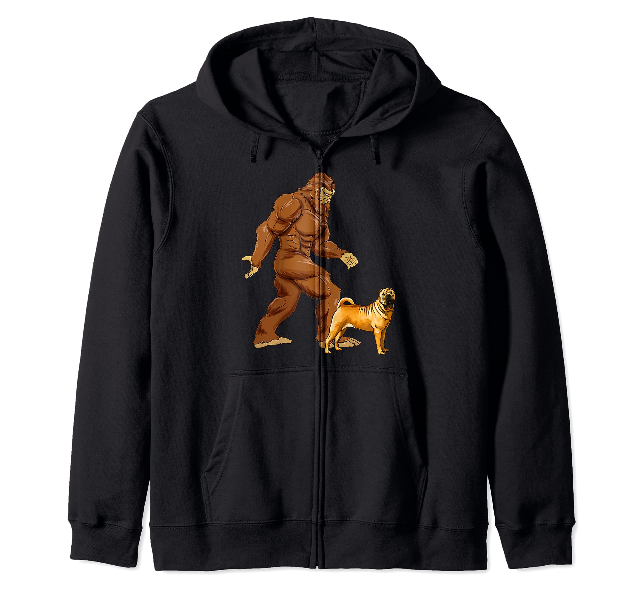Funny Bigfoot Walking Chinese Shar-Pei Sasquatch Dog Zip Hoodie