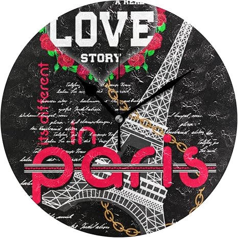 Amazon Miscery 掛け時計 エッフェル塔の花デザインイラストアート インテリア 木製 サイレント キッズ 子供 部屋飾り 簡単 和風 置き時計 可愛い おしゃれ 北欧 時計 壁掛け 連続秒針 電池式 プレゼント 置き時計 掛け時計 オンライン通販