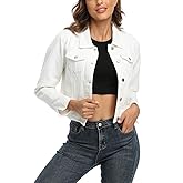 MISS MOLY Jean Jacket Women’s Frayed Washed Button Up Cropped Denim Jacket w 2 Side Pockets