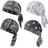 Xanadued 4 Pack Paisley Cooling Headscarf Cap, Cooling Headscarf for Men, Light Soft Elastic Stretch Bandana Beanie for Outdoor Cycling, Running, Motorcycle Cycling Sports Black