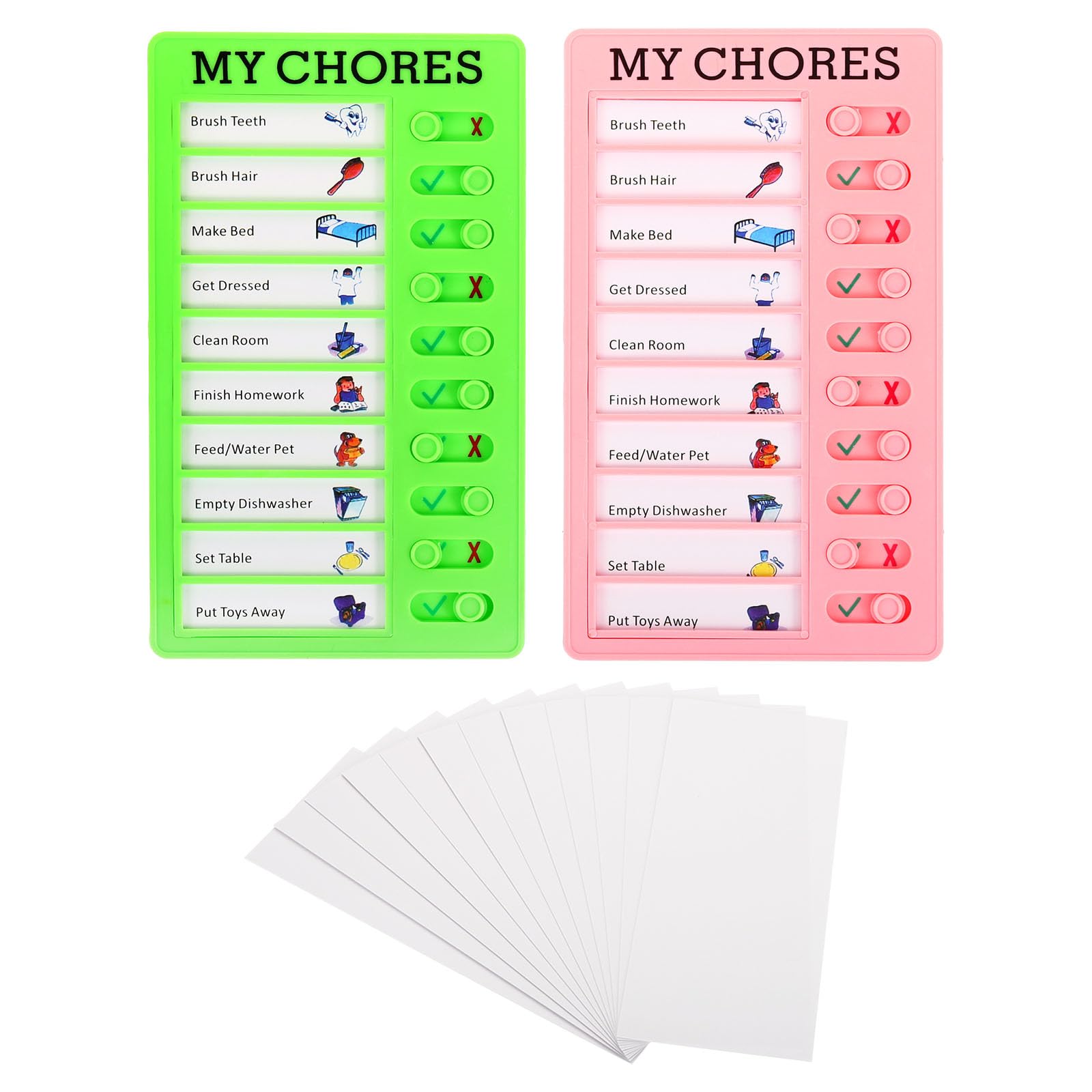 PATIKIL Checklist Board Set, 2 Pcs Plastic Chore Chart to Do List Daily Routine Task Schedule Memo Planner with Cardstock for Home My Chore, Pink Green