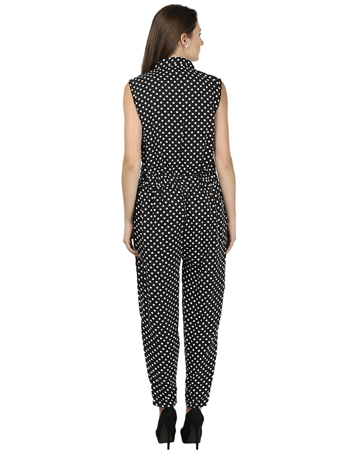 my swag women's polka dot print collared sleeveless jumpsuit