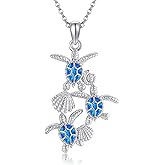 AXOMY Turtle Necklace 925 Sterling Silver Blue Opal Sea Turtle Necklaces Ocean Jewelry Gift for Women Mother Day