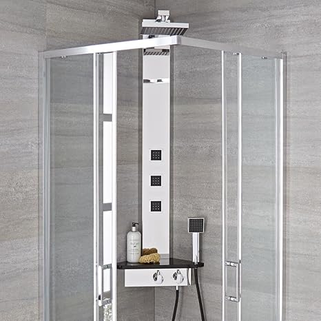 Hudson Reed Duschpaneel Alcove - Thermostatisches Duschpaneel zum Eckeinbau aus Edelstahl mit Ablage