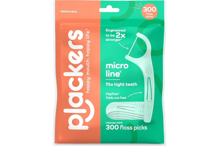 Plackers® Micro Line® Floss Picks - Intense Mint, Floss Fiber Made Without PTFE, 300 Count