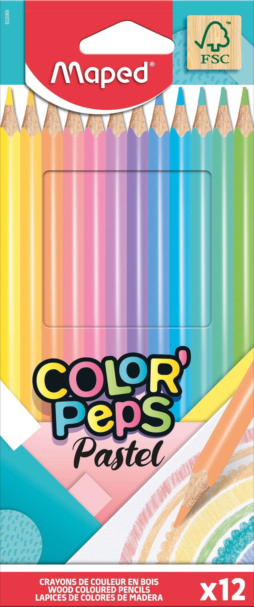 Maped Pastel Colouring Pencils (Pack of 12), multicolor, 832069