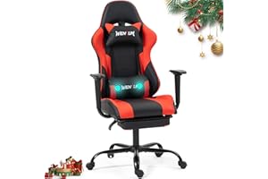 WENTUM Gaming Chair, Video Game Chair with Footrest Massage Computer Chair with PU Leather,Lumbar Support for Men Women, Home Office, Height Adjustale, Ernogomic Gaming Chair, High Back Red