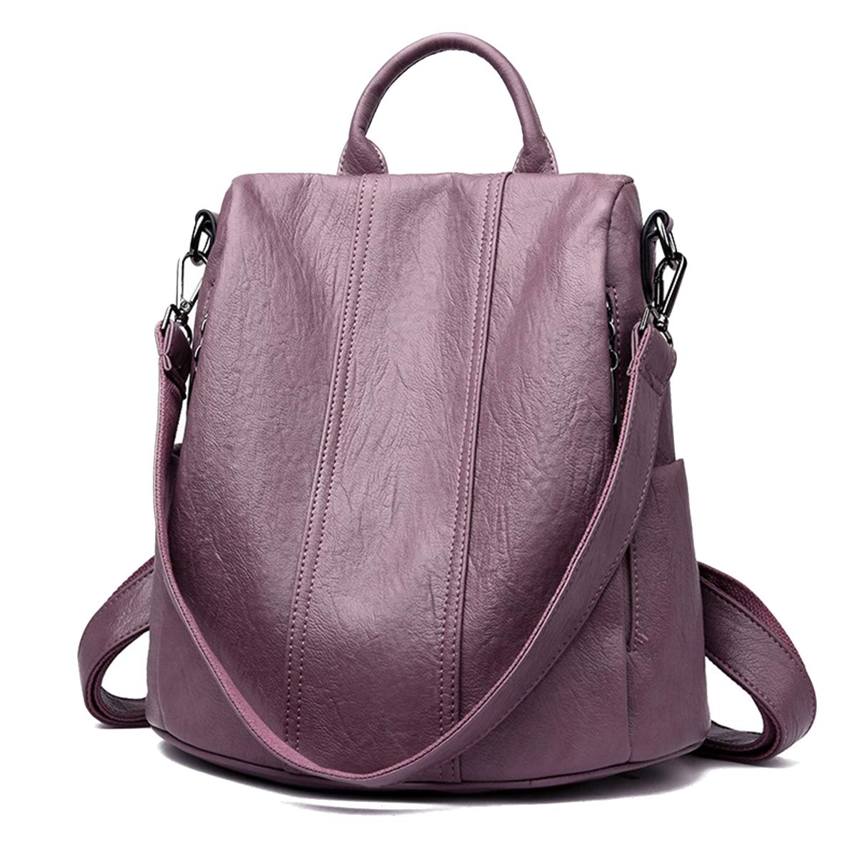 Kris Anna Womens Anti-Theft PU Leather Backpack with Strap Purple