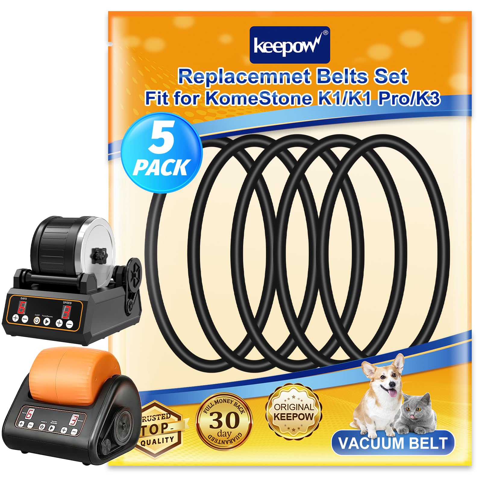 Photo 1 of KEEPOW 5 Pack Rock Tumbler Belts, Replacement Belt Set Compatible with KomeStone Rock Tumbler K1 & K1 Pro & K3 (Not Suit for K2 Elite Rock Tumbler)
