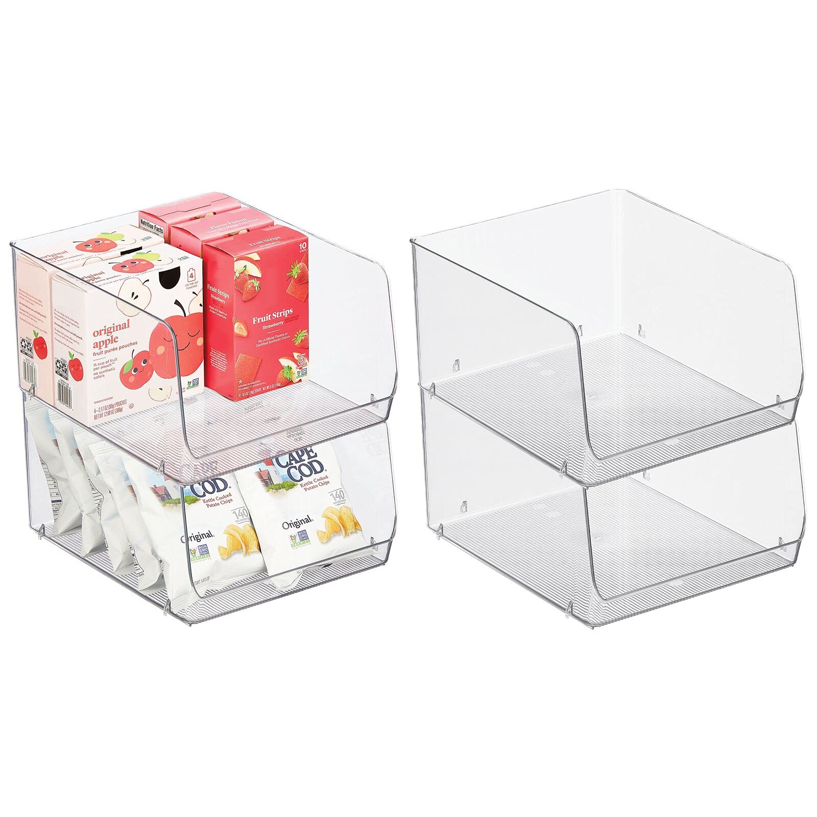 mDesign Wide Stackable Plastic Food Storage Organizer Bin Basket with ...