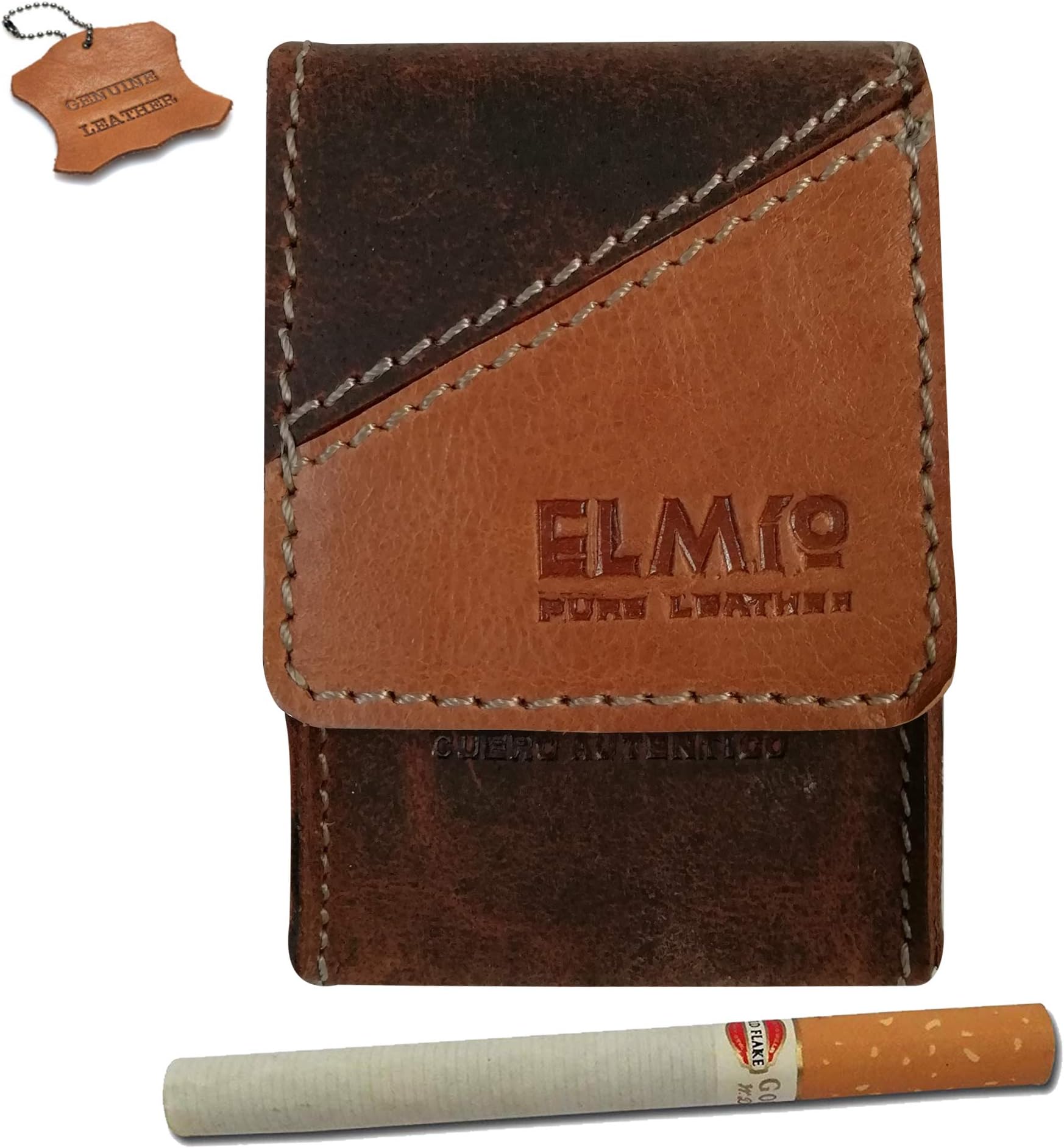 EL Mio Pure Genuine Leather Vintage Brown Two-in-One Cigarette Pack Holder - Can be Carried up to 20 Regular, King and Slim Size Cigarettes - (Not for Superslim, 100s or 110s Size)