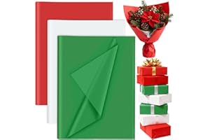 60 Sheets Christmas Tissue Paper for Gift Bags, PLULON Red Green White Christmas Gift Wrapping Tissue Paper Bulk 14 x 20 Inch Packaging Small Bag Box Accessories Crafts Decor Party Favor Supplies