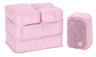 JJ POWER Travel Packing Cubes, Luggage Organizers with Shoe Bag (Pink)