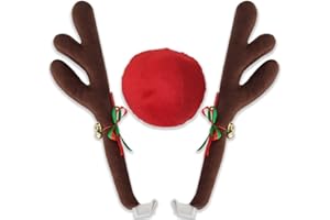 OxGord Reindeer Antlers & Nose - Christmas Decorations for Window Roof-Top & Grille Rudolph Reindeer Kit - Auto Holiday Exterior Accessories Kit Best for Car SUV Van Truck