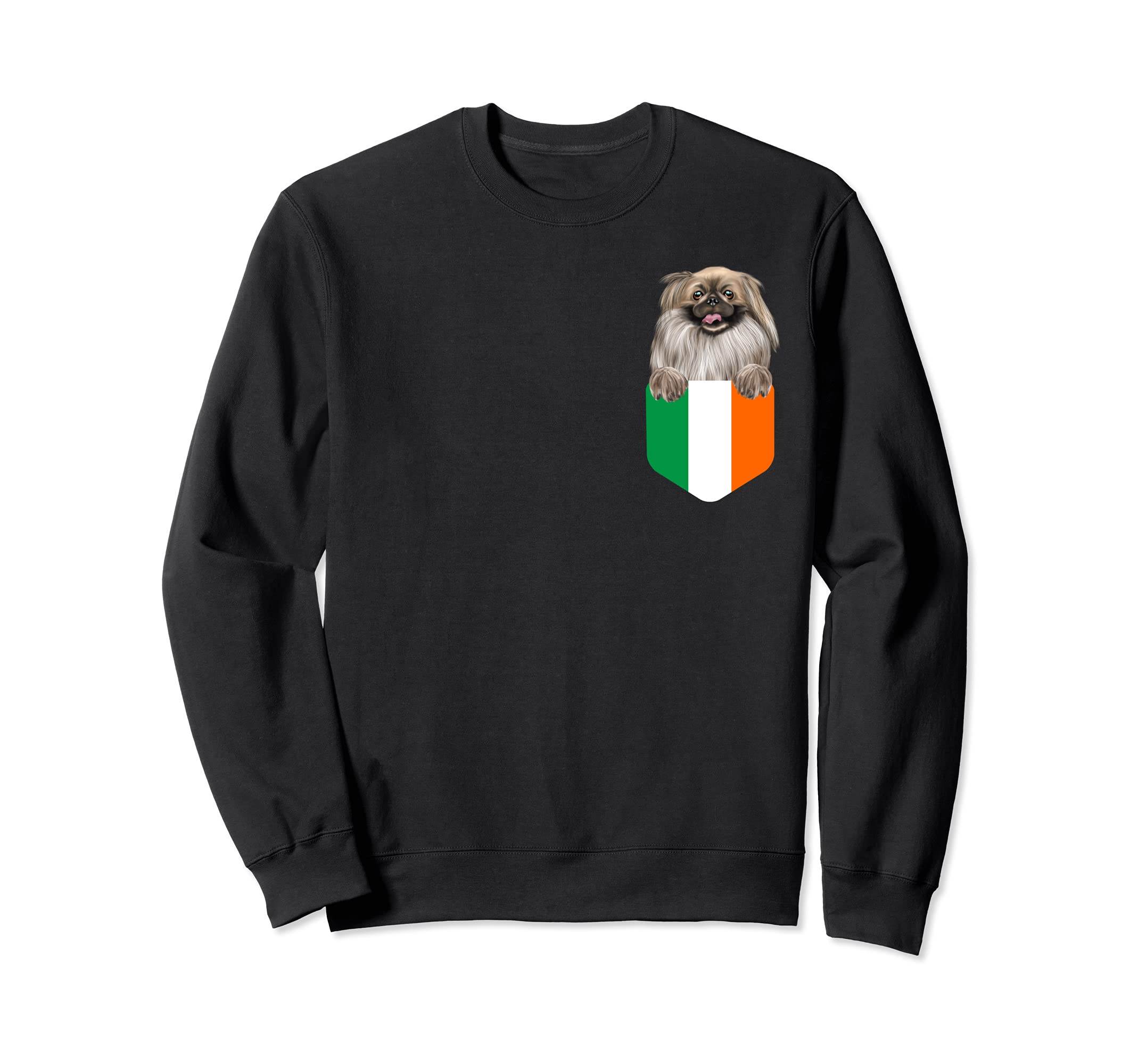 Ireland Flag Pekingese Dog In Pocket Sweatshirt