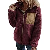 Dokotoo Womens Winter Trendy Full Zipper Fleece Jackets Long Sleeve Relaxed Warm Teddy Coats with Pockets