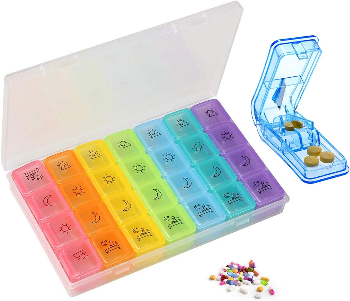 7 Day Pill Organizer,Pill Splitter Pill Divider Pill Dispenser,Travel