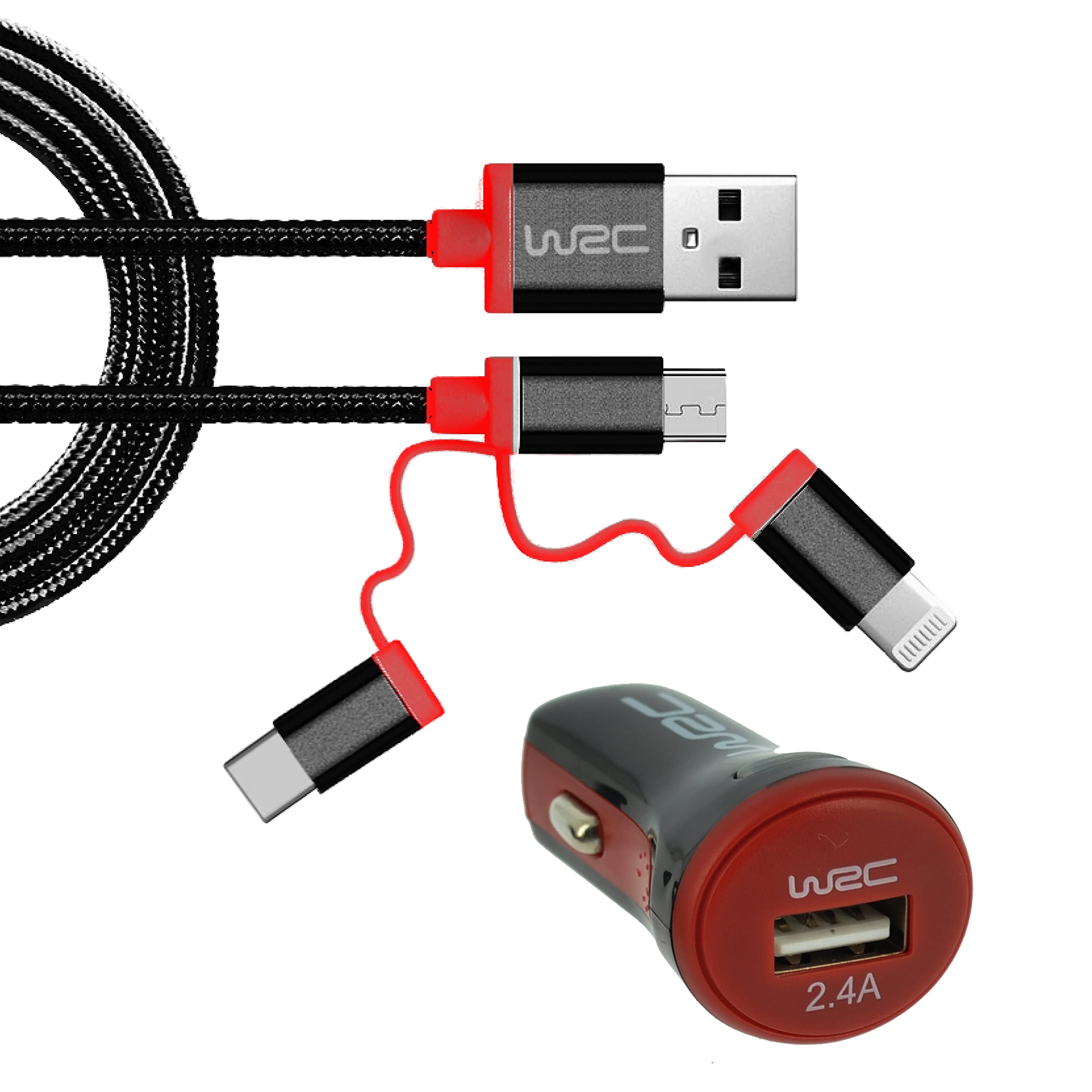 WRC Universal 3-in-1 Charger Kit: Cigarette Lighter Socket and Multi-Tip Cable