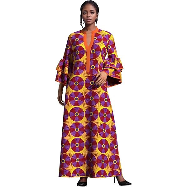 BAZINRICHE African Maxi Dress for Womens Ankara Wedding Party Dresses  Double Layered Bell Sleeve at Amazon Women's Clothing store