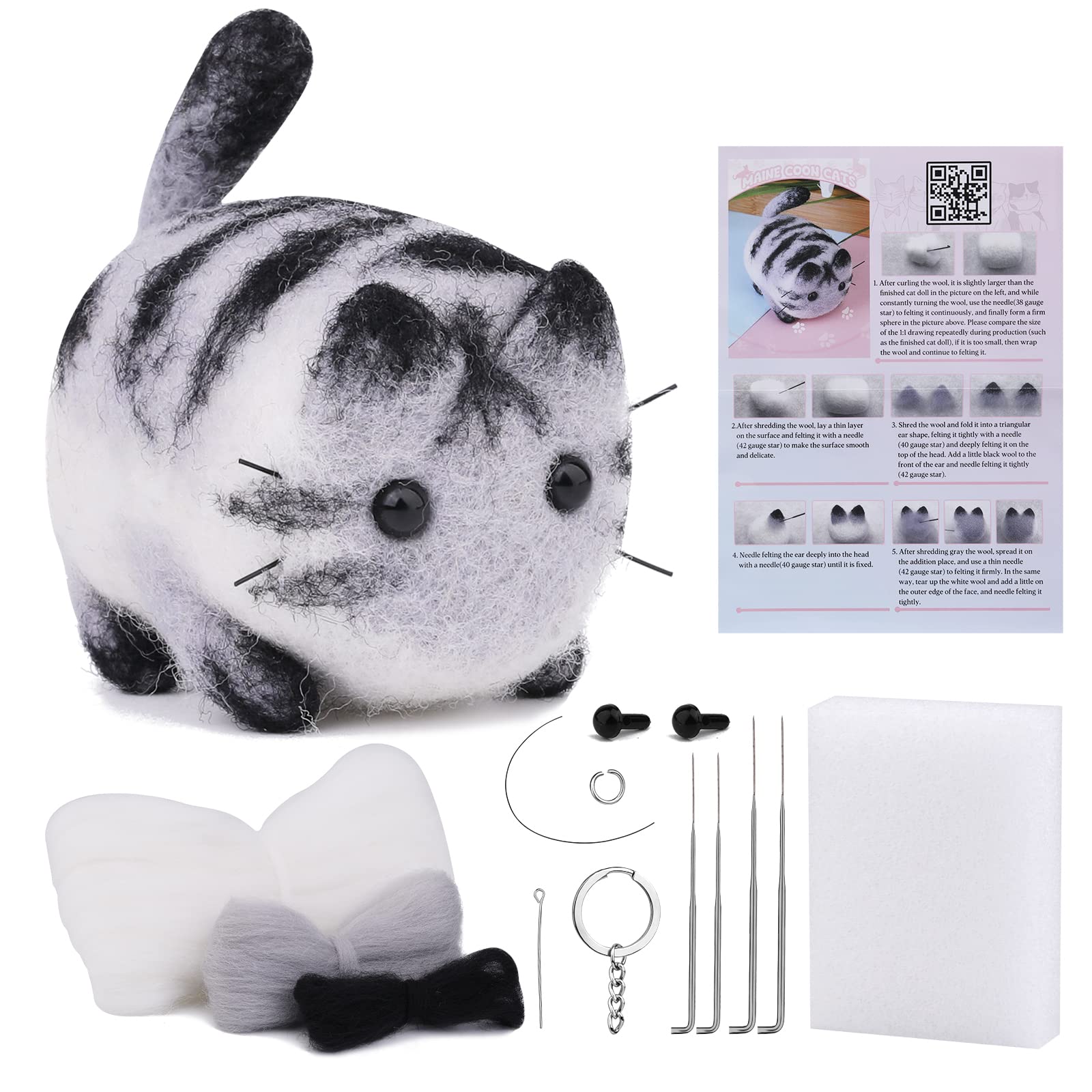 NAMOON Needle Felting Starter Kit, Animals Needle Felting Set, DIY Wool Felt Materials Set with Tool and Instruction for Craft Project and DIY Handmade