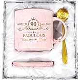 Cabtnca 90th Birthday Gifts for Women, Gifts for 90 Year Old Woman, 90 and Fabulous, Limited 90 Edition Mug, 90th Birthday Gift Ideas for Grandma Mom Aunt, Happy 90th Birthday, 12Oz