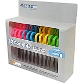 Westcott 14871 Right- and Left-Handed Scissors, Kids' Scissors, Ages 4-8, 5-Inch Blunt Tip, Assorted, 12 Pack