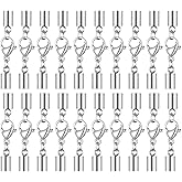 20Sets End Caps for Jewelry Making, Stainless Steel Leather Cord End Caps with Lobster Clasp Connector, Necklace Connector, 3mm Id Cord Ends for Jewelry Making Bracelets Necklaces