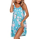 Ekouaer Women's Nightgown Sleeveless Sleepwear Wide Strap Sleep Shirt Pleated Scoopneck Nightshirt S-4XL