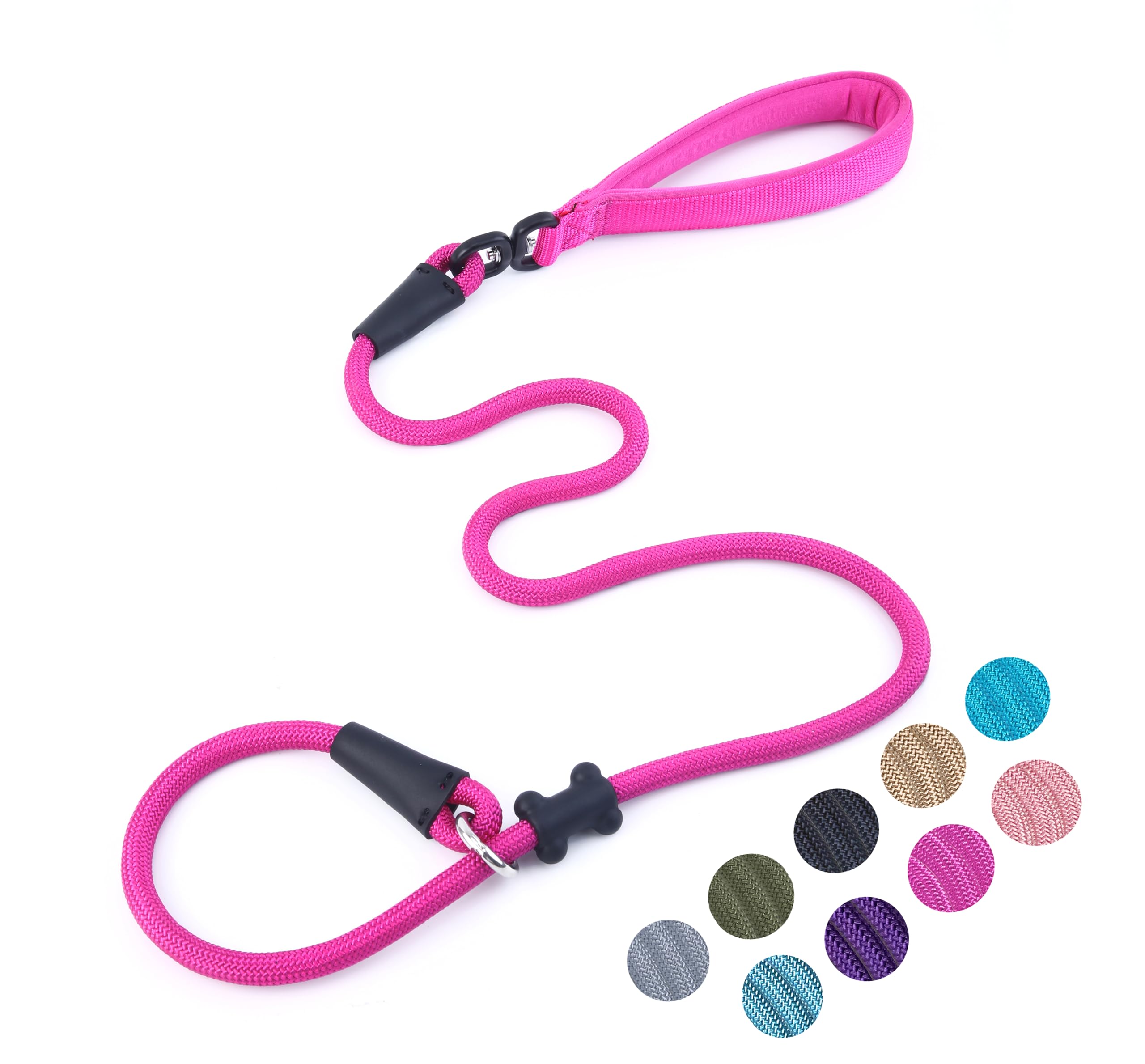 Slip Lead Dog Leash Strong Nylon Rope Leash with Comfortable Handles and Walking Training Lead for Small Medium Large Dogs (Fuchsia, 1/2"×4ft)