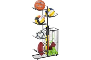 Gadroad Ball Storage Rack Basketball Storage Holder Sports Equipment Storage Rack, Basketball Racks for Balls, 5-Balls Stand for Garage Basement Living Room