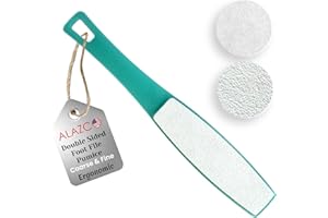 1 ALAZCO Double Sided Foot File Pumice Ergonomic Handle Scrubber Immediate Result Smooth Feet Heel Scraper Exfoliate Buffer Dead Skin Callus Corn Emery Fine & Coarse Pedicure Tool