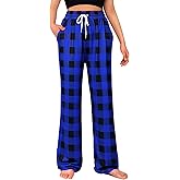Alimens & Gentle Womens Pajama Pants Plaid Stretch Comfy Lounge Pants Drawstring Waist Sleep Bottoms with Pockets